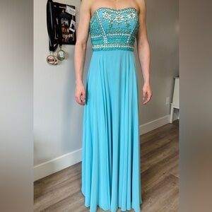 Elegant Blue Beaded Women's Dress